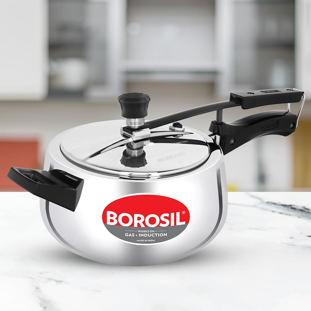 Borosil Pronto Tri Ply 5 L Pressure Cooker with Stainless Steel Lid | Inner Lid Cooker| Gas & Induction Compatible - Cookware | Buy online on ZillyBuy