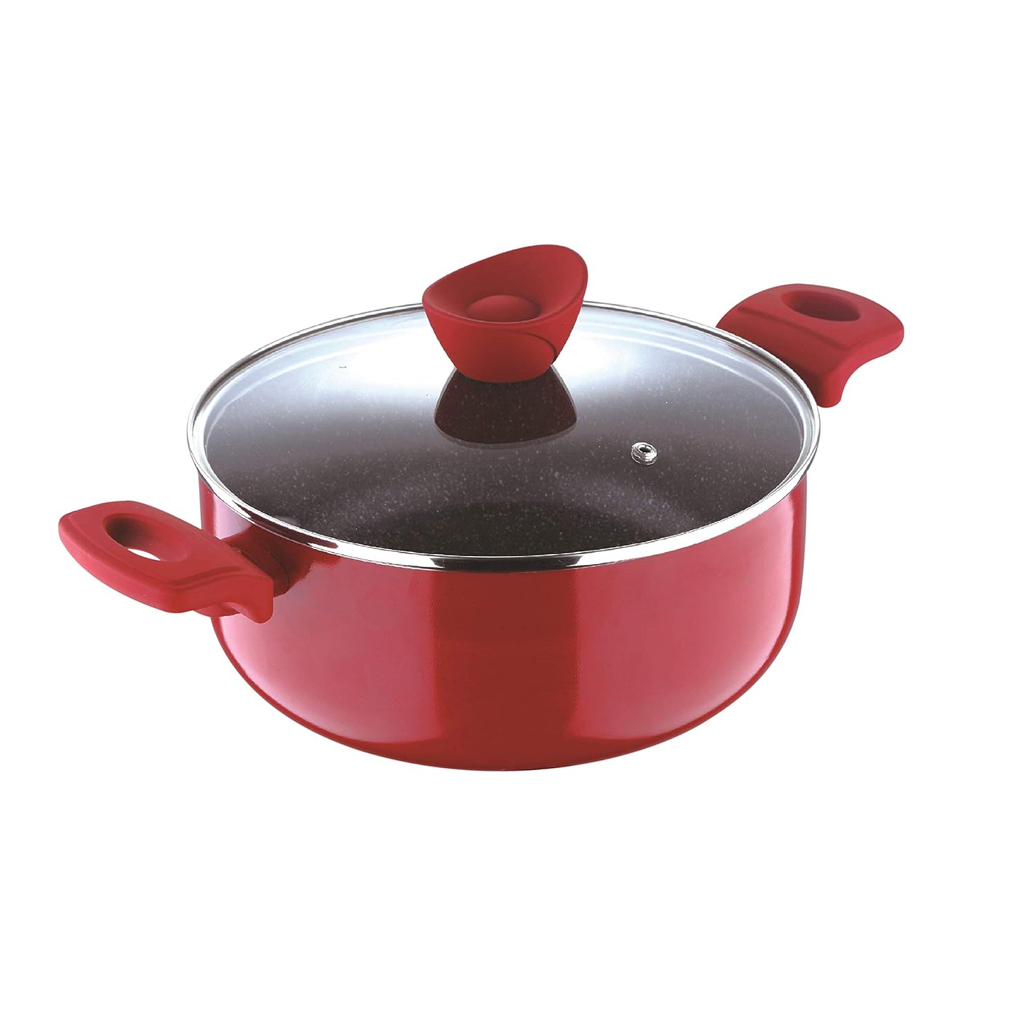 Bergner Bellini Plus 5 Layer Marble Non Stick Casserole with Glass Lid, 22 cm, 3.6 LTR, Induction Base, (PFOA Free), Red - Cookware | Buy online on ZillyBuy
