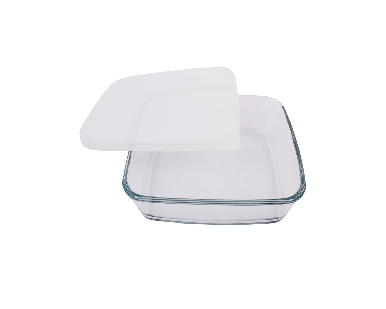 Borosil 800ml Baking & Serving Square Shape Dish with White Lid | Borosilicate Glass Bakeware and Serveware Tray - Cookware | Buy online on ZillyBuy