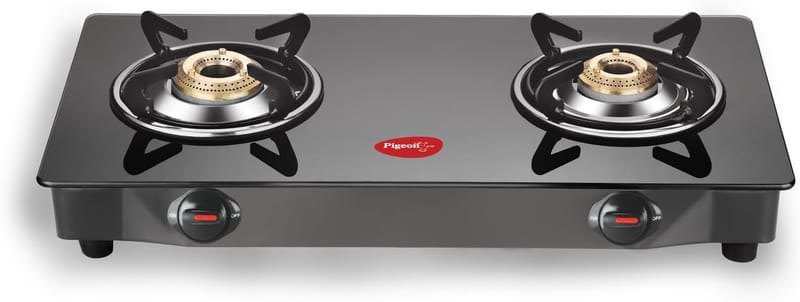 Pigeon Glass Top 2 Burner Manual Gas Stove (GT 2B, Black) - Cookware | Buy online on ZillyBuy