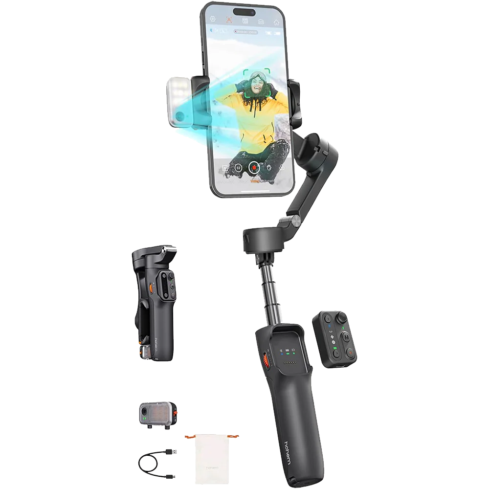Hohem V3 - Handheld Gimbal with AI tracker, Detachable Remote and Built-In Tripod Extension (Black)