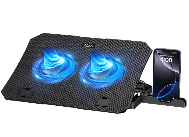 Claw Air Pro C39 - 2 Motor Laptop Cooling Pad with 2 USB Port, Adjustable Height and Mobile Stand (Black and Blue)