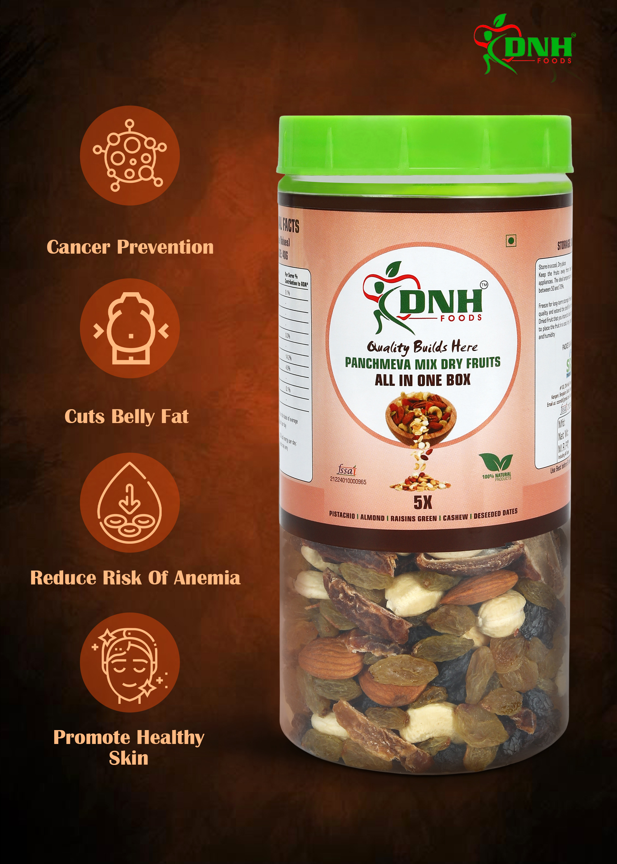 DNH FOODS PANCHMEVA DRY FRUITS MIX| FIT FOR FASTING | PREMIUM QUALITY | 1 Kg
