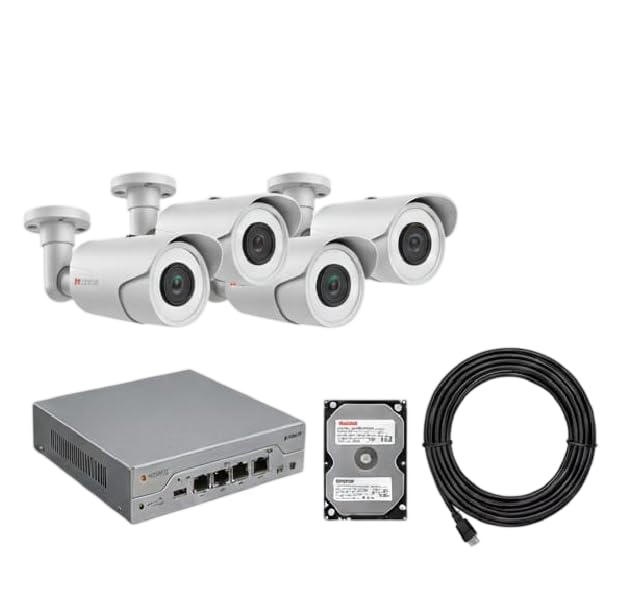 4 Channel NVR Security Camera System, 5MP IP Cameras with Audio, 1TB Hard Drive, 100m Cat 6 Cable, Weatherproof, Full Color Night Vision, Mobile Remote Viewing, 3 Year Warranty