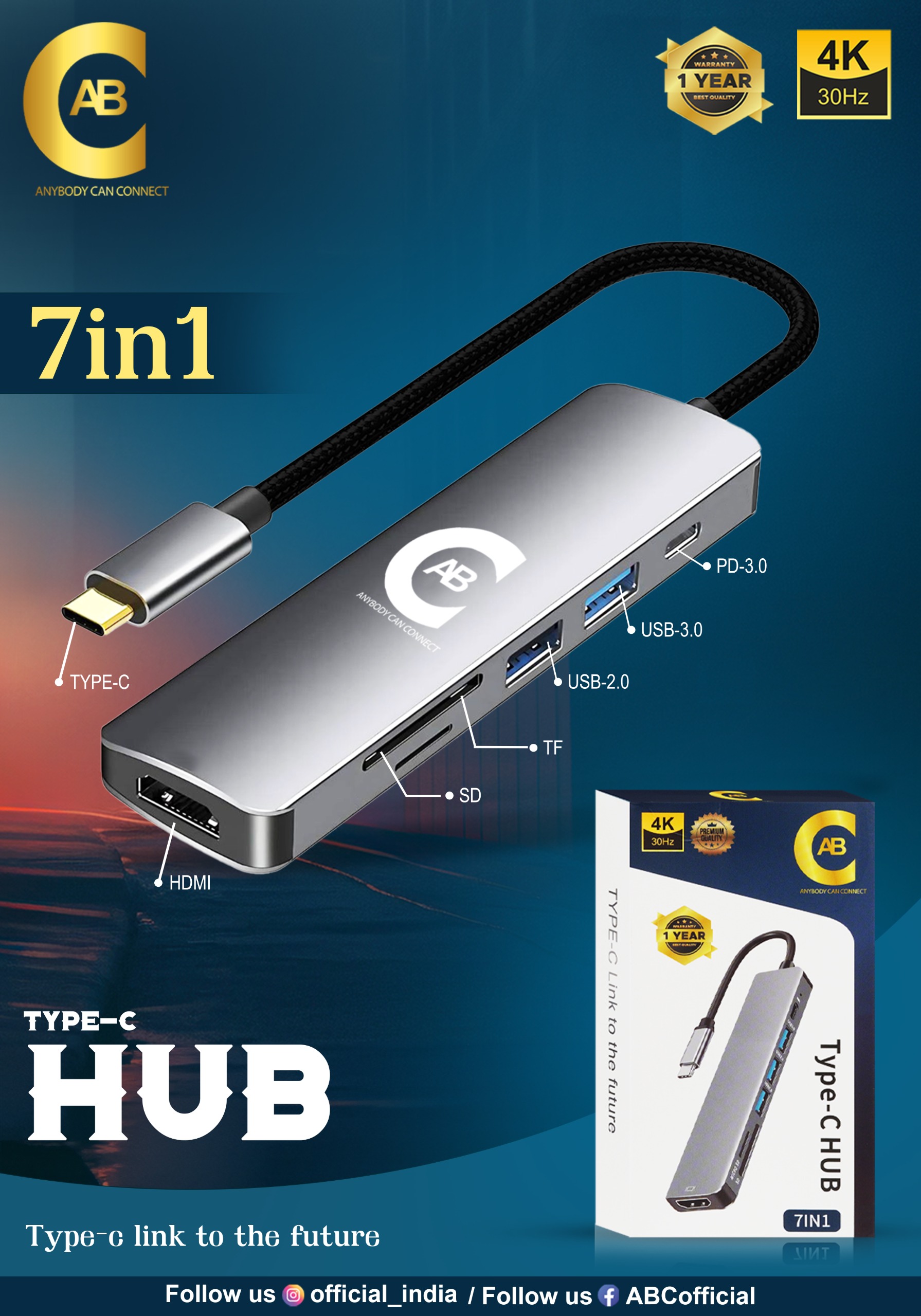 ABC Mport 52 USB C Hub Dock (7-in-1), Multiport Adapter with 4K HDMI, 60 W PD Charging, USB 3.0/2.0 & USB Type-C Data Ports at up to 10 Gbps, microSD & SD Card Reader for Laptops(Grey) - Docking Station | Buy online on ZillyBuy