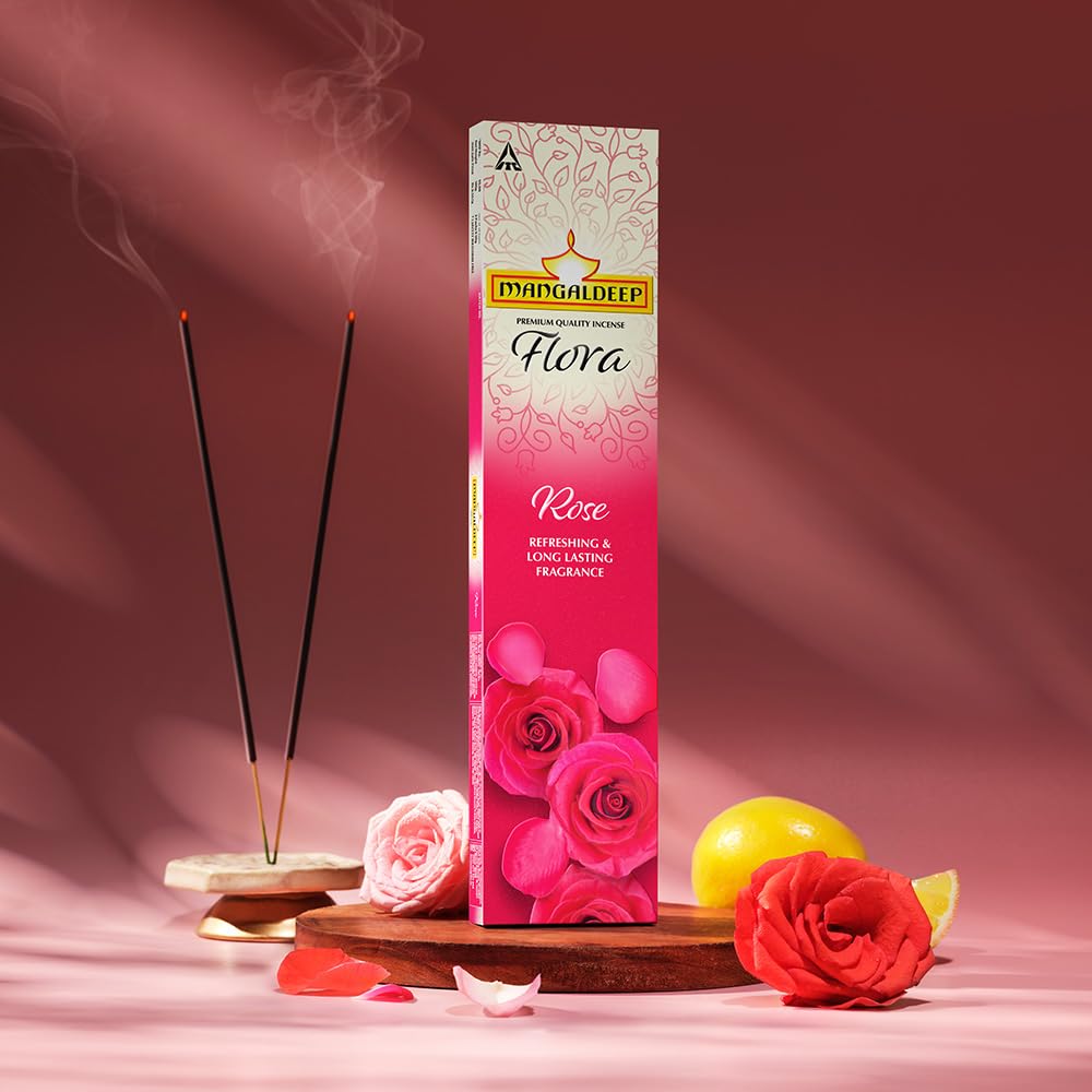 Mangaldeep Flora Rose Incense Sticks - Refreshing and Long Lasting Aroma (14gm) - Pooja Needs | Buy online on ZillyBuy