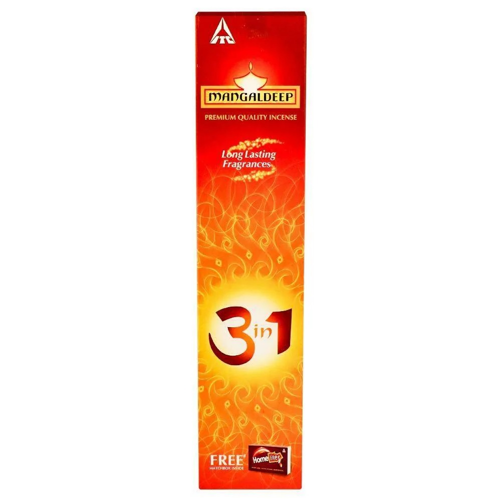 Mangaldeep 3 In1 Premium Incense Stick with Free Match Box 14 g - Pooja Needs | Buy online on ZillyBuy