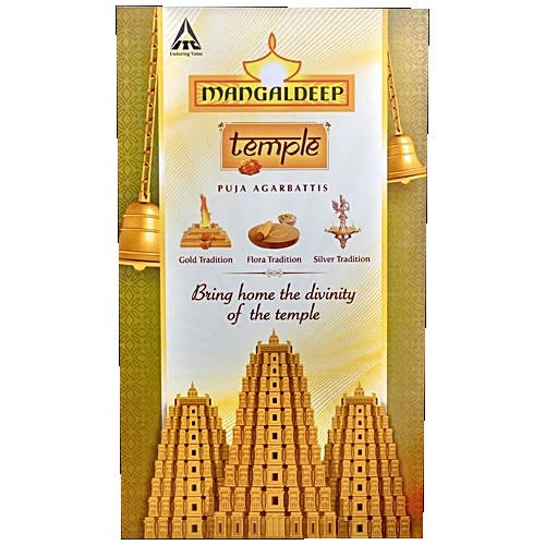 Mangaldeep Temple 3 In 1 Agarbatti - Flora, Gold & Silver Tradition, Pooja Essential, 108 g - Pooja Needs | Buy online on ZillyBuy