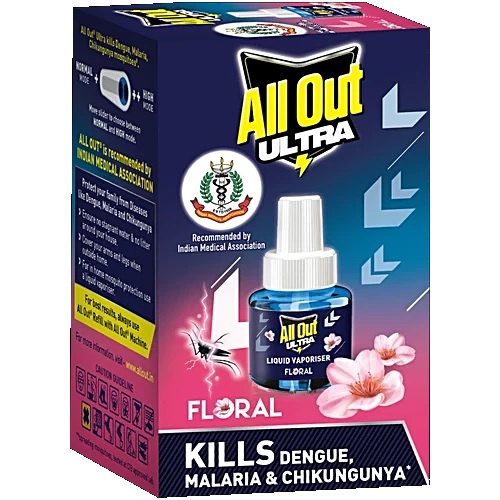 All Out Ultra Floral Liquid Vaporiser - Kills Dengue, Malaria, & Chikungunya, 45 ml