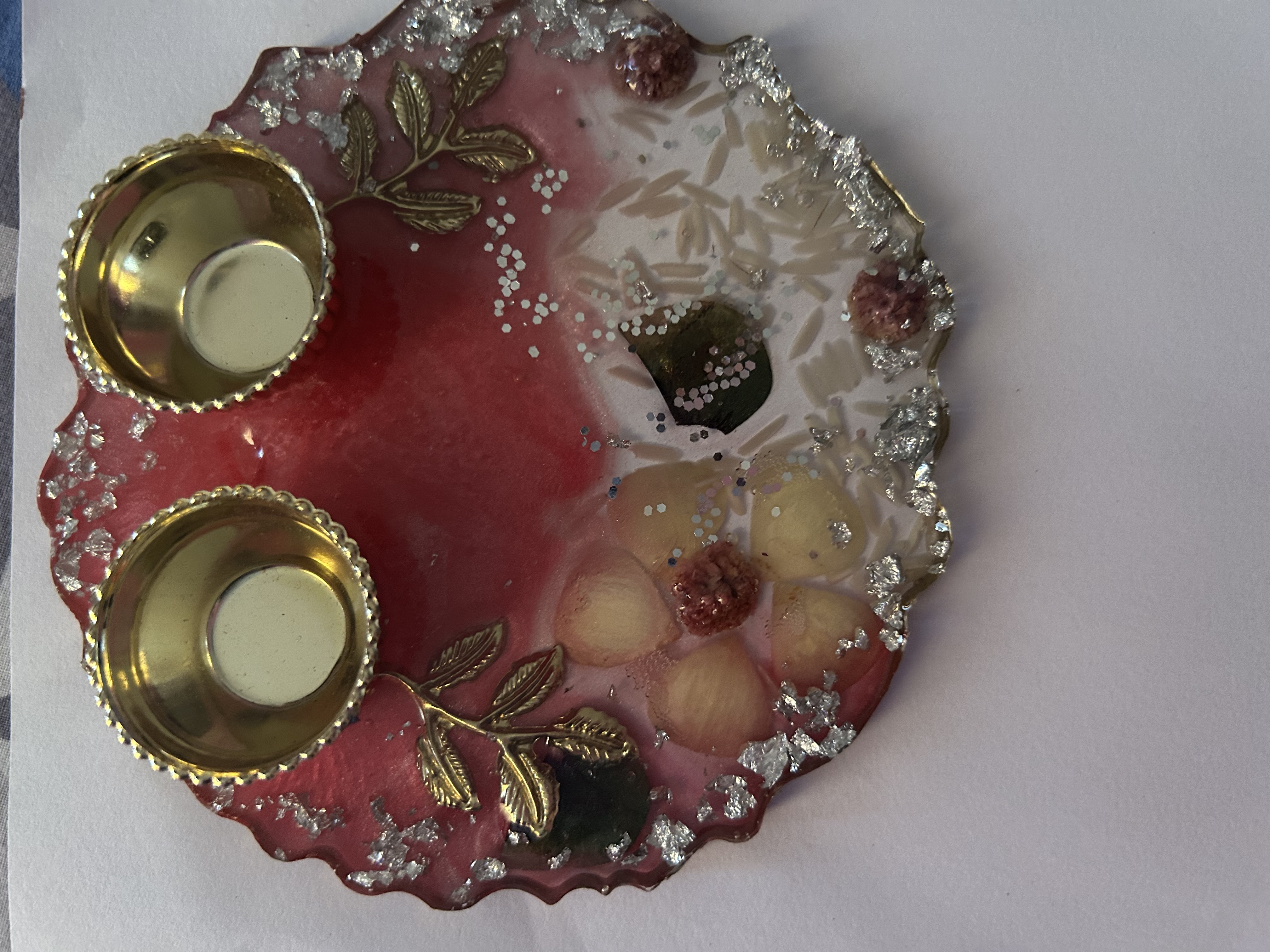 Resin puja thali brick red