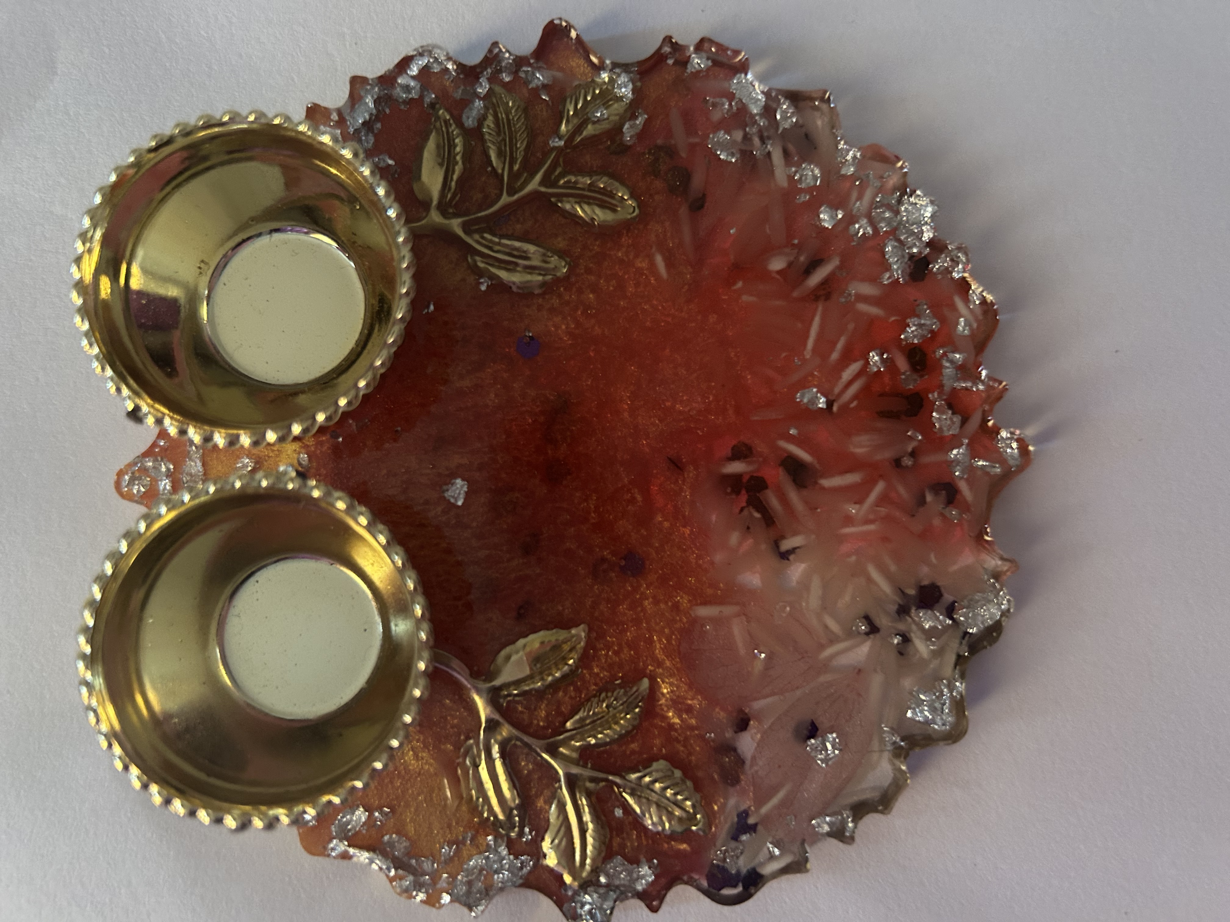 Resin puja thali red orange