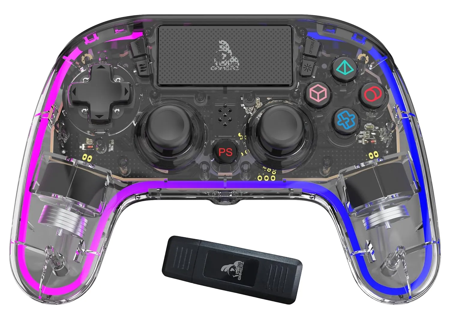 AG Gamerz GWL2000 Wireless+Bluetooth+Wired Gamepad For PS3/PS4/PC/Android/iOS, Hall Effect Trigger and Joystick, Game Controller With 2 Macro, Turbo Mode, Upto 16 Hours Gaming, RGB Joypad