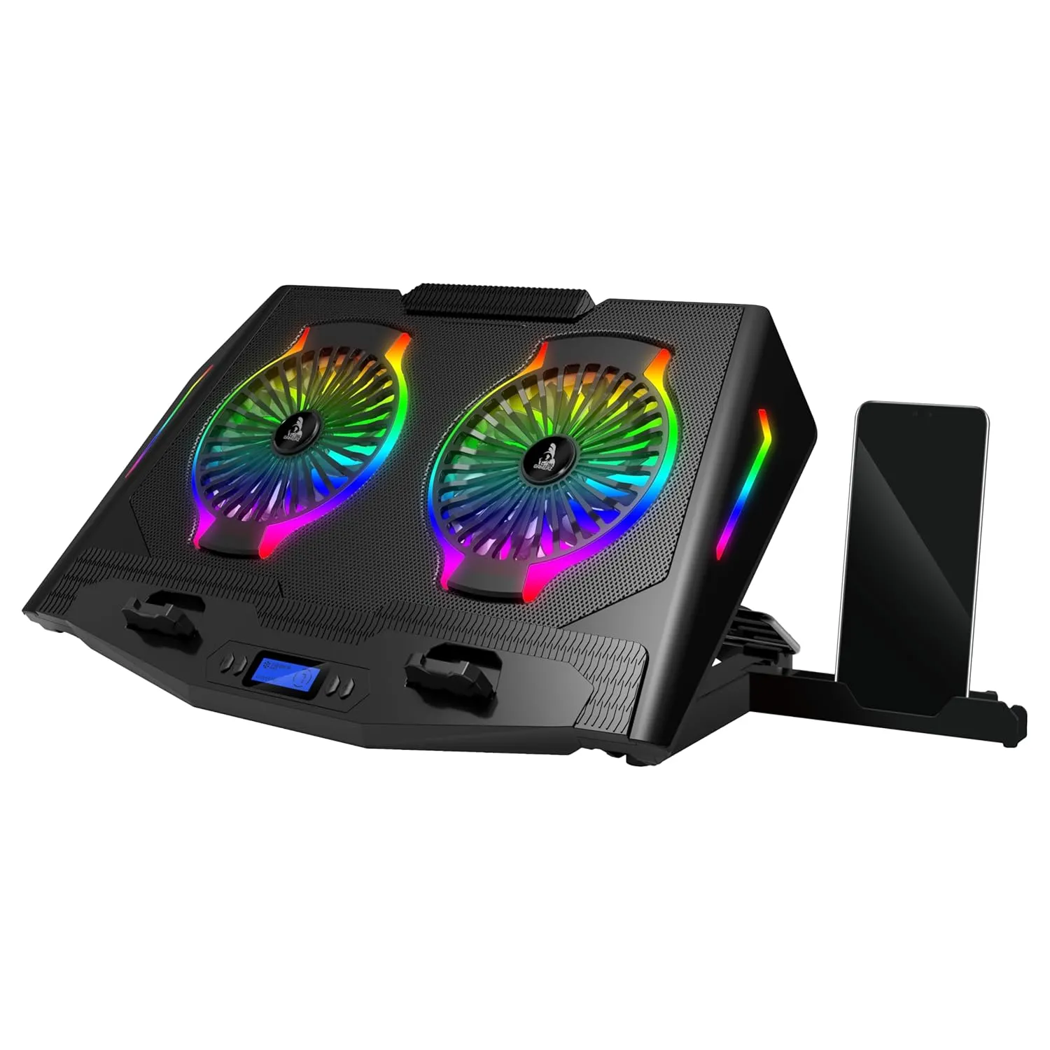 AG Gamerz Thunder Laptop Cooling Pad  2 Silent RGB Turbo Fans, 7 RGB Modes, Detachable Mobile Holder, 17 inch Notebook Support, 5 Level Height Adjustment, LCD Display, Dual USB Hub, Antislip Baffle