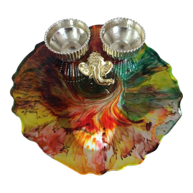 ART2ARTIST Handmade Tilak Platter | Pooja Tilak Thali | Roli Chawal Plate for Wedding Gift, Rakhsha Bhandhan, Bhai Dooj Decorative Platter Set for Laxmi/Ganesh Pooja (Multicolor) 4 Inch - Pooja Needs | Buy online on ZillyBuy