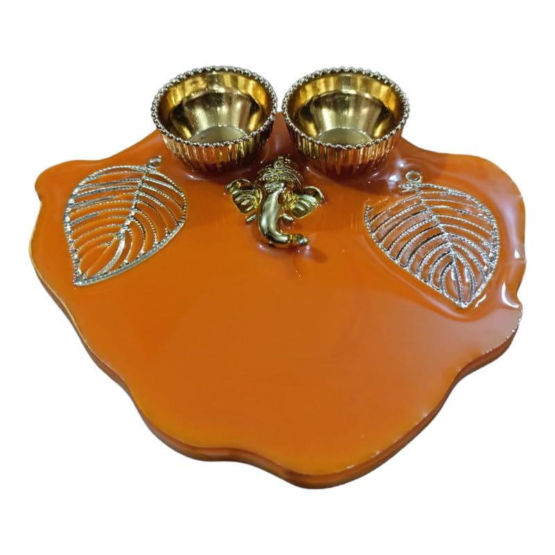 ART2ARTIST Handmade Tilak Platter with Ganesh | Resin Plate of Roli Chawal Platter for Rakhsha Bhandhan, Pooja Thali, Home Decorations,Diwali Gift.(4 inch) Yellow - Pooja Needs | Buy online on ZillyBuy