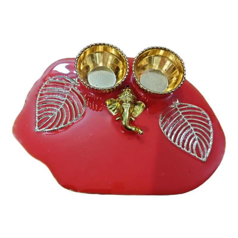 ART2ARTIST Handmade Tilak Platter with Ganesh | Resin Plate of Roli Chawal Platter for Rakhsha Bhandhan, Pooja Thali, Home Decorations,Diwali Gift.(4 inch) Red - Pooja Needs | Buy online on ZillyBuy