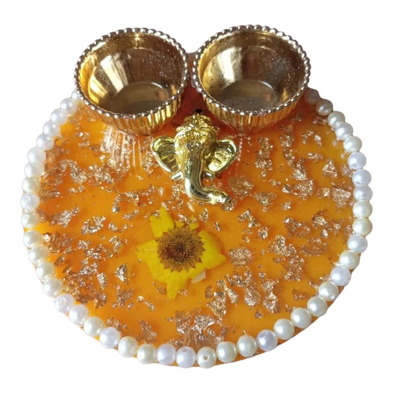 ART2ARTIST Resin Plate of Roli Chawal Platter for Rakhsha Bhandhan, Pooja Thali/Plate, Home Decorations,Diwali Gift | 4 Inch | Orange - Pooja Needs | Buy online on ZillyBuy