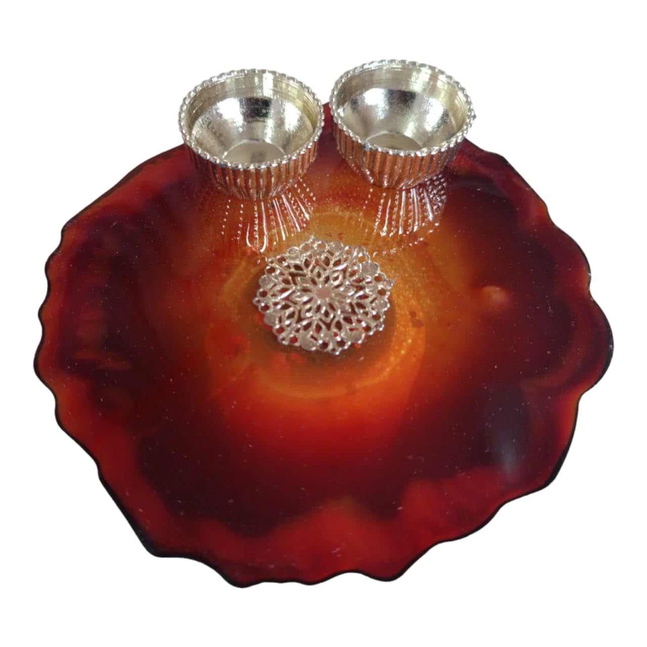 ART2ARTIST Handmade Tilak Platter | Pooja Tilak Thali | Roli Chawal Plate for Wedding Gift, Rakhsha Bhandhan, Bhai Dooj Decorative Platter Set for Laxmi/Ganesh Pooja (Maroon) 4 Inch - Pooja Needs | Buy online on ZillyBuy