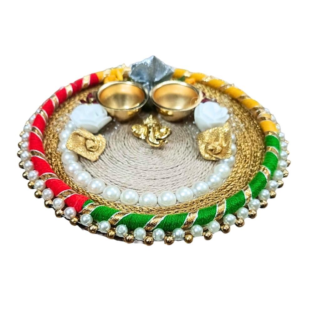 ART2ARTIST Handmade Decorative Pooja thali Set with Ganesh and Deep, for Wedding, Mandir| Handmade Arti Thali, Home Decor, Diwali Thali 6 Inch - Pooja Needs | Buy online on ZillyBuy