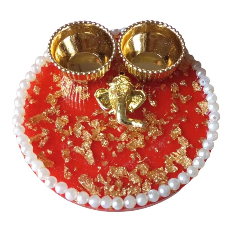 ART2ARTIST Resin Plate of Roli Chawal Platter for Rakhsha Bhandhan, Pooja Thali, Home Decorations,Diwali Gift | 4 Inch | Red - Pooja Needs | Buy online on ZillyBuy