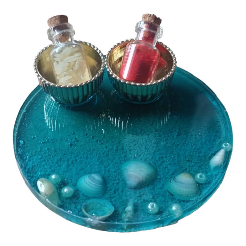 ART2ARTIST Handmade Tilak Platter | Pooja Tilak Thali | Roli Chawal Plate for Wedding Gift, Rakhsha Bhandhan, Bhai Dooj Decorative Platter Set for Laxmi/Ganesh Pooja (Blue) 4 Inch - Pooja Needs | Buy online on ZillyBuy