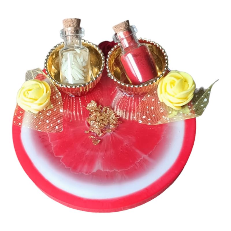 ART2ARTIST Handmade Tilak Platter | Pooja Tilak Thali | Roli Chawal Plate for Wedding Gift, Rakhsha Bhandhan, Bhai Dooj Decorative Platter Set for Laxmi/Ganesh Pooja (Red) 4 Inch - Pooja Needs | Buy online on ZillyBuy