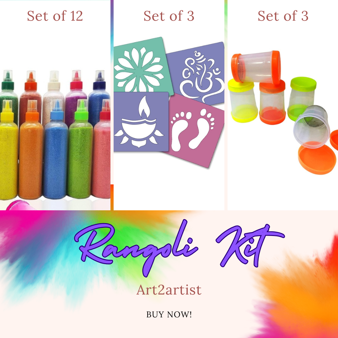 Rangoli Kit (Rangoli Powder, Stencils, and Fillers) - Party and Festive Needs | Buy online on ZillyBuy