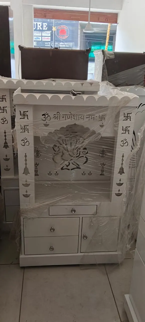 Wooden Mandir  Without Window 4 ft white