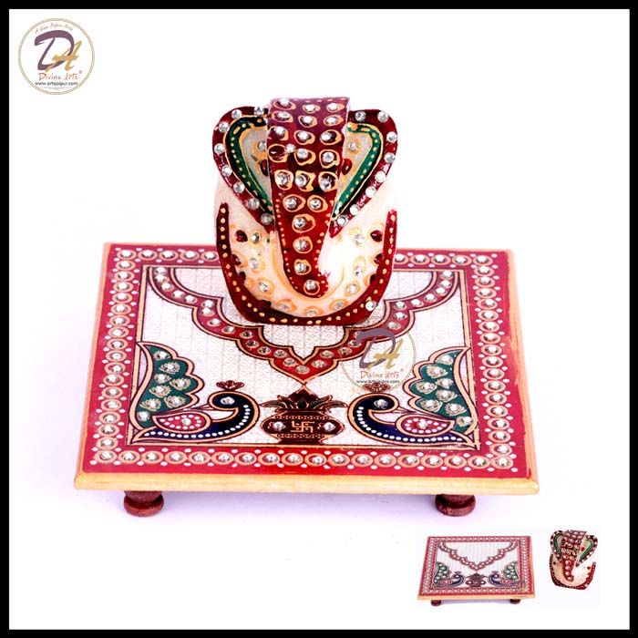 Marble Chowki Bajot Ganesha brick red
