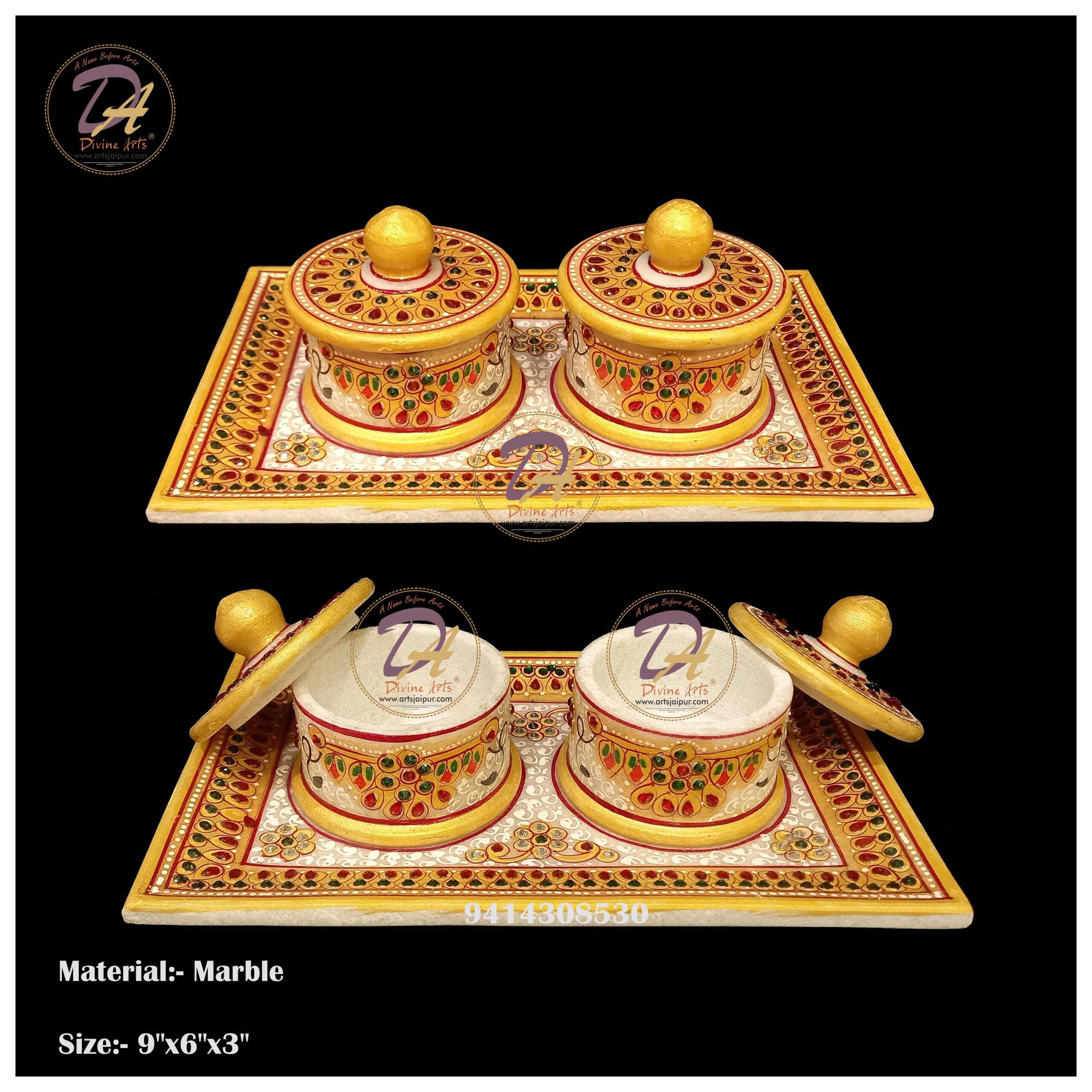 Marble Dry Fruit Box With Tray golden tainoi