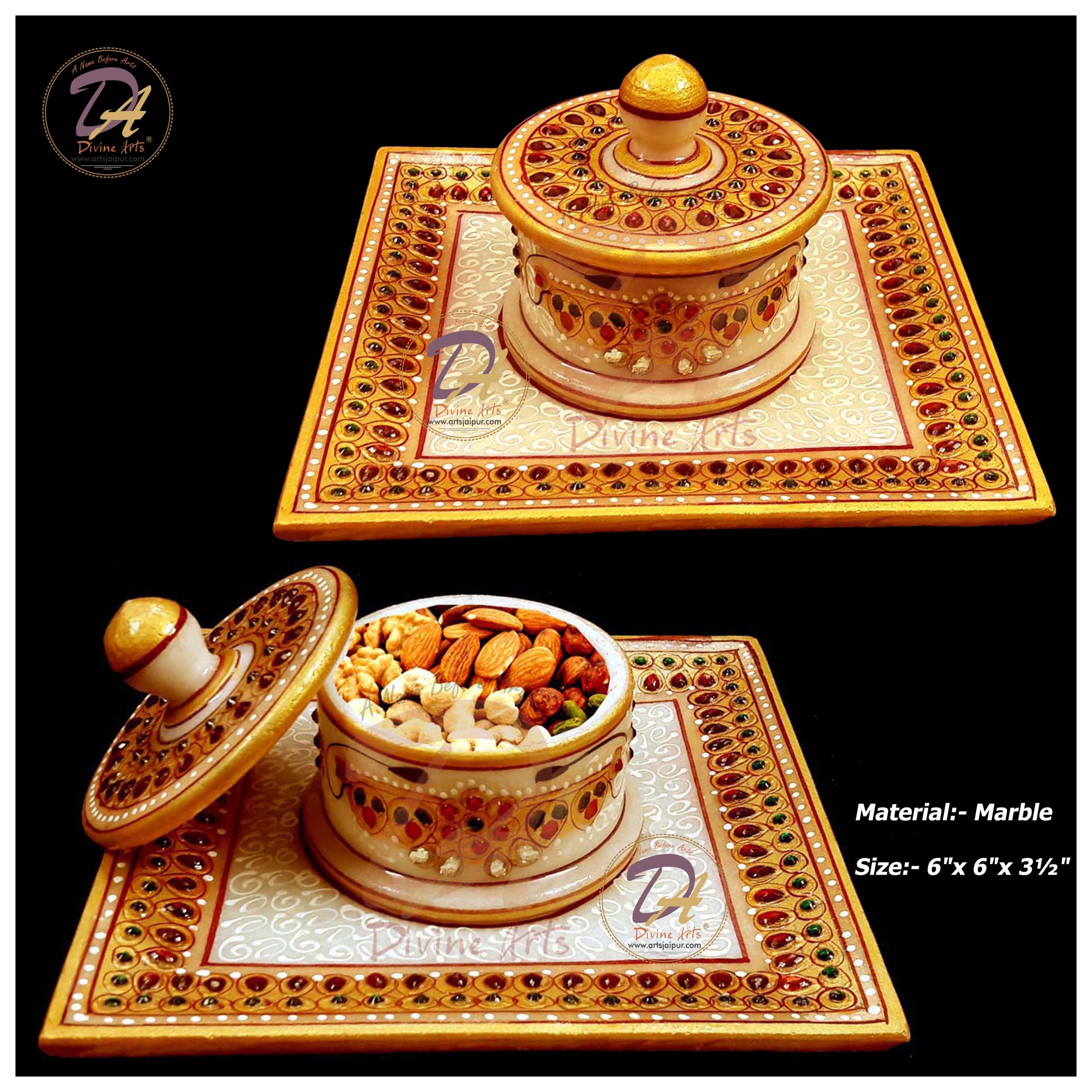 Marble Dry Fruit Box With Tray - Party and Festive Needs | Buy online on ZillyBuy