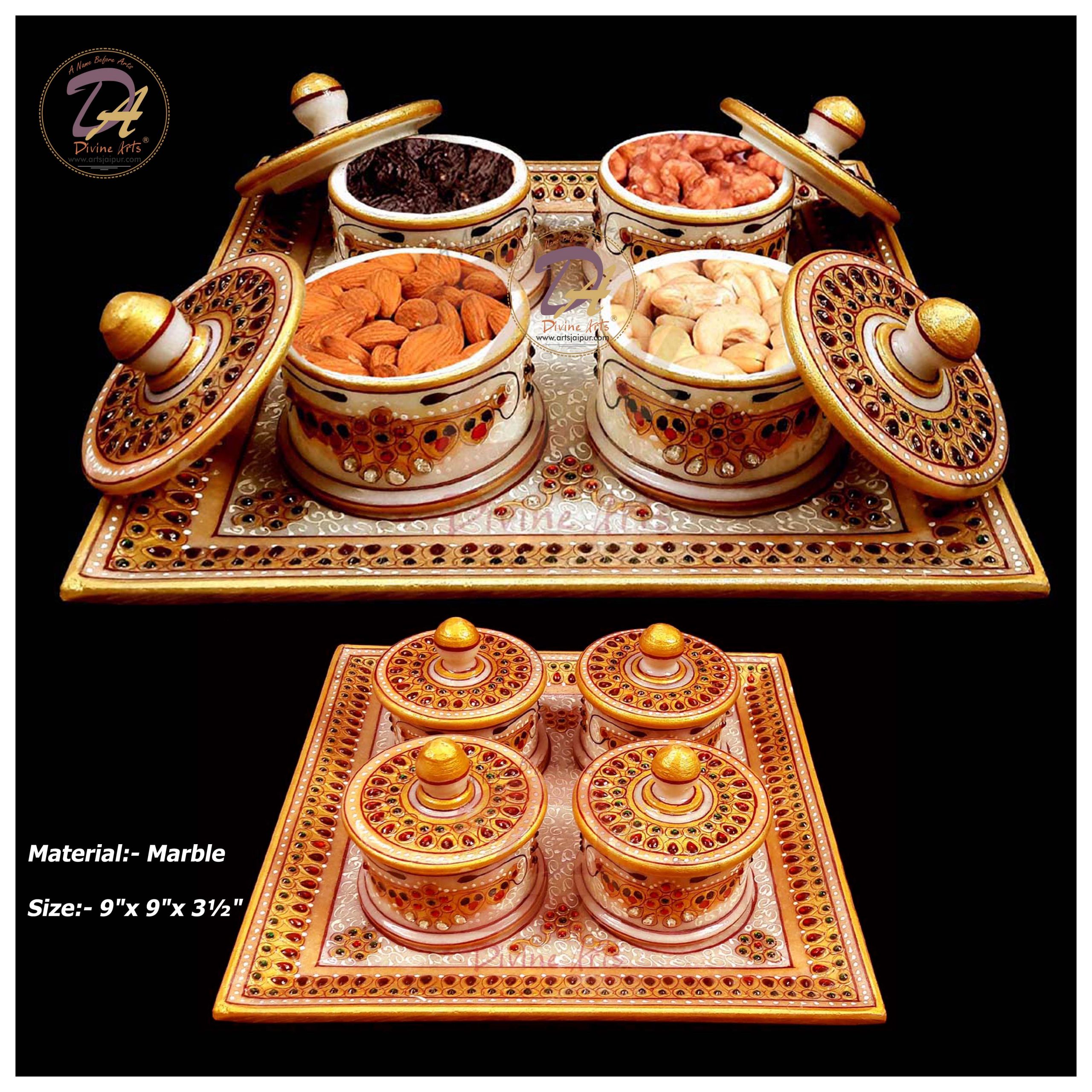 Marble Dry Fruit Box With Tray - Party and Festive Needs | Buy online on ZillyBuy