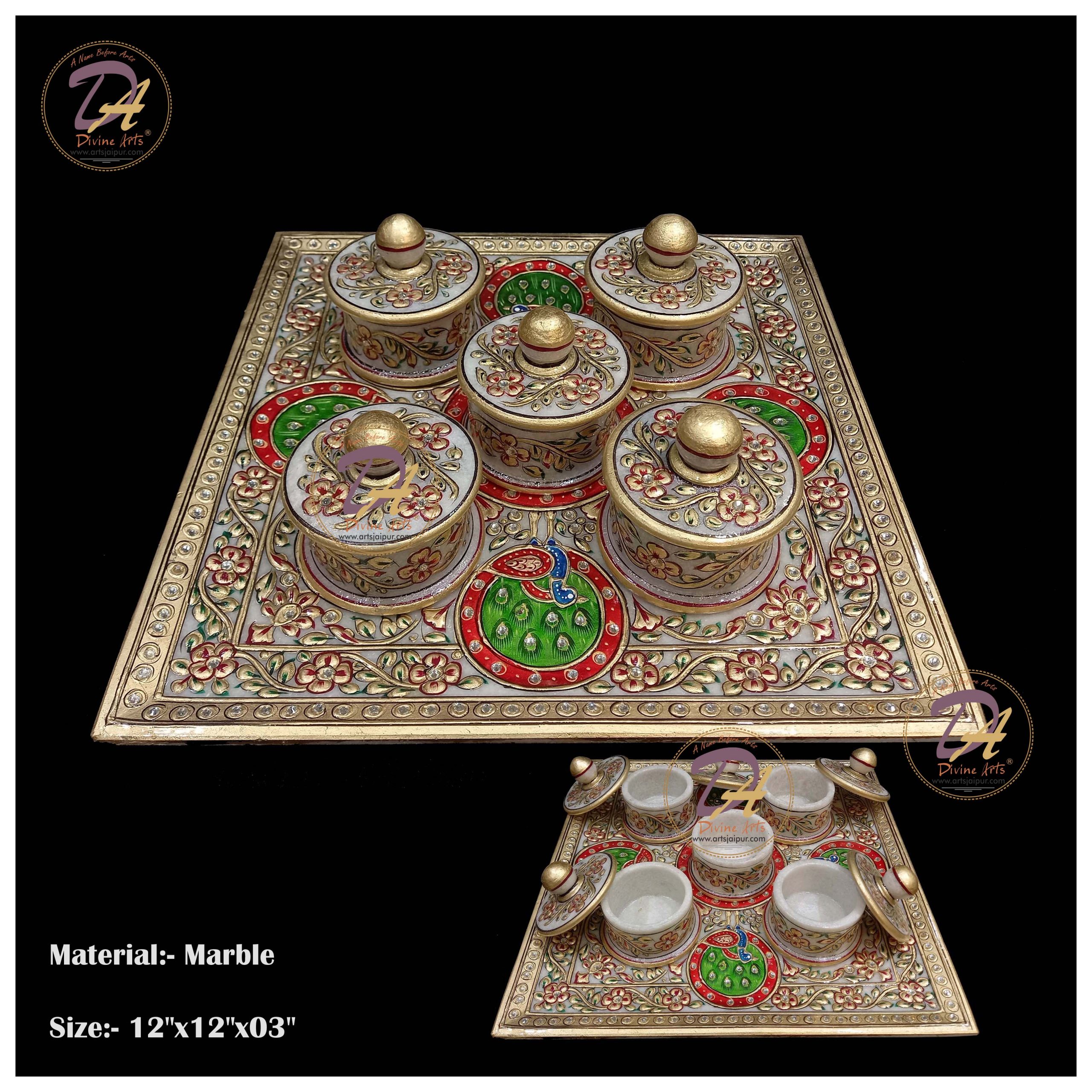Marble Dry Fruit Box With Tray white