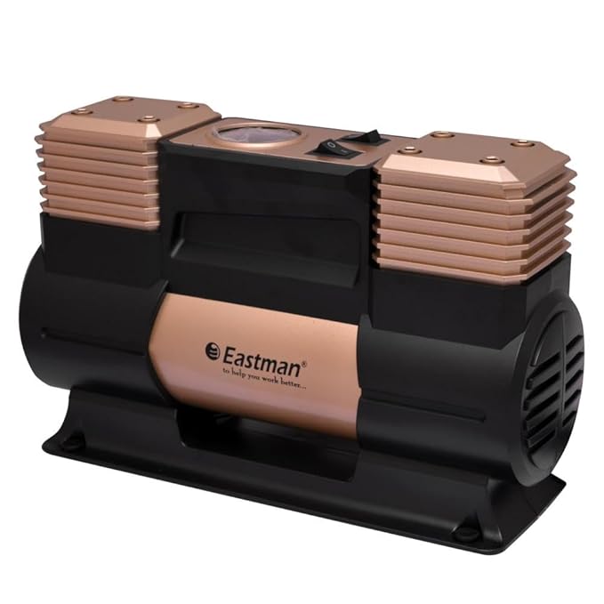 Eastman Double Piston Air Compressor - 150 psi, 12V, 15A, 60L/min portable air pump, suitable for Bikes, Bicycles or any Inflatable with LED light (EAC-60150) - Hardware, Tools and Home Safety | Buy online on ZillyBuy