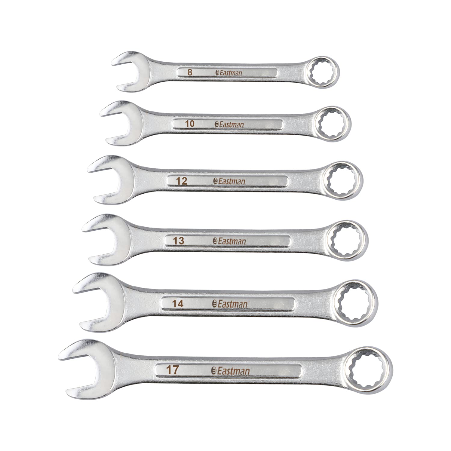 Eastman Combination Spanners - Recessed Panel, Kit-05-60M, Chrome Vanadium Steel, Chrome Plated Set of 6 pcs, Ring Spanner Set Wrench Set Tools (E-2005) - Hardware, Tools and Home Safety | Buy online on ZillyBuy