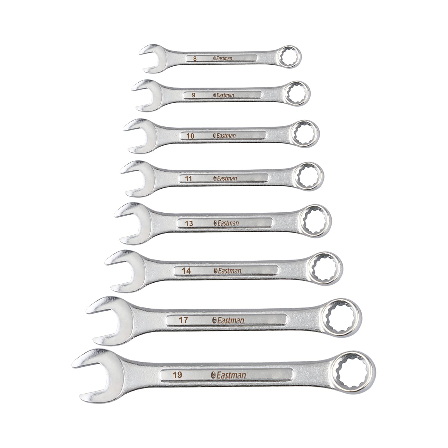 Eastman Combination Spanners - Recessed Panel, Kit-05-80M, Chrome Vanadium Steel, Chrome Plated Set of 8 pcs, Ring Spanner Set Wrench Set Tools (E-2005) - Hardware, Tools and Home Safety | Buy online on ZillyBuy