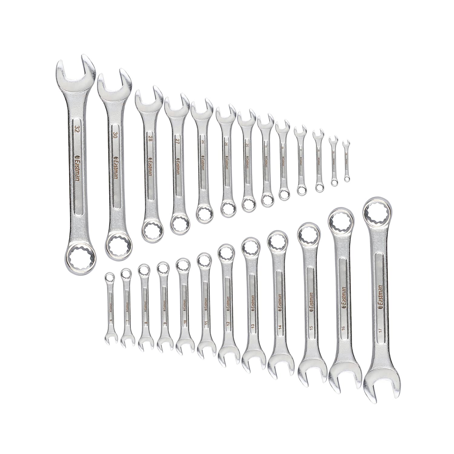 Eastman Combination Spanners - Recessed Panel, Kit-05-250M, Chrome Vanadium Steel, Chrome Plated Set of 25 pcs, Ring Spanner Set Wrench Set Tools (E-2005) - Hardware, Tools and Home Safety | Buy online on ZillyBuy