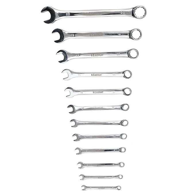 Eastman Combination Spanners - Recessed Panel, Kit-04-120M, Chrome Vanadium Steel, Chrome Plated Set of 12 pcs, Ring Spanner Set Wrench Set Tools (E-2004) - Hardware, Tools and Home Safety | Buy online on ZillyBuy