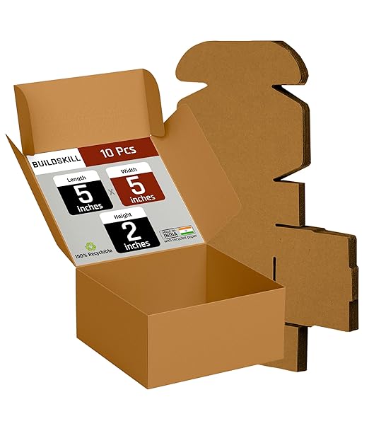 Buildskill Mailer Cardboard Box for Packing, Packing Material, 5"X5"X2" corrugated box for packing, Suitable E-commerce Shipping, Recycled Material, Ideal for Product Packing (Pack of 10) - Hardware, Tools and Home Safety | Buy online on ZillyBuy