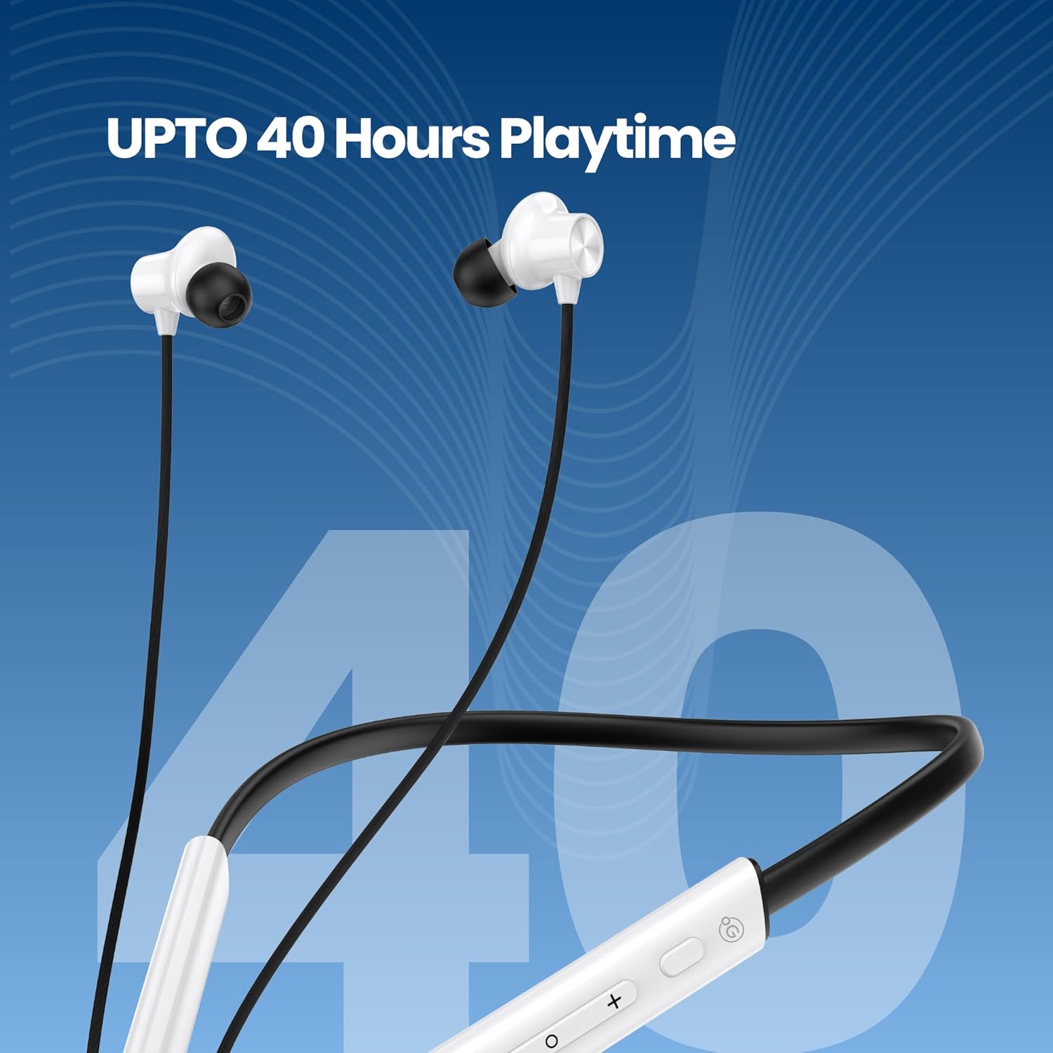 OOGE Tune 21 Wireless Neckband (White)  Type-C Charging, AI ENC Noise Cancellation, Bluetooth 5.3, Magnetic On/Off Earbuds, IPX3 Water Resistant, 40 Hours Playtime, 1500-Hour Standby