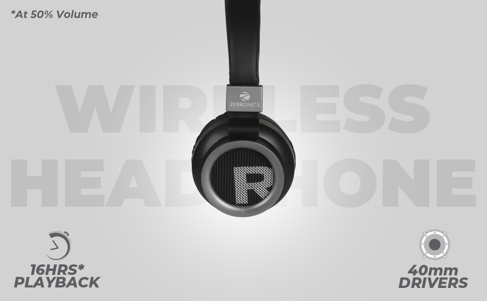 ZEBRONICS Zeb-Bang Wireless Bluetooth On The Ear Headphone with Mic and Playback time 16 hrs (Black)