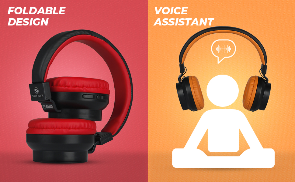 ZEBRONICS Zeb-Bang Wireless Bluetooth On The Ear Headphone with Mic and Playback time 16 hrs (Black)