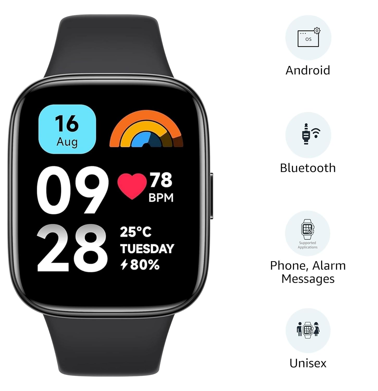 Xiaomi Redmi Smart Watch 3 Active Black| 1.83 Inch Big LCD Display, 5ATM Water Resistant, 12 Days Battery Life, GPS, 100+ Workout Mode, Heart Rate Monitor, Full Scale Fitness Tracking.