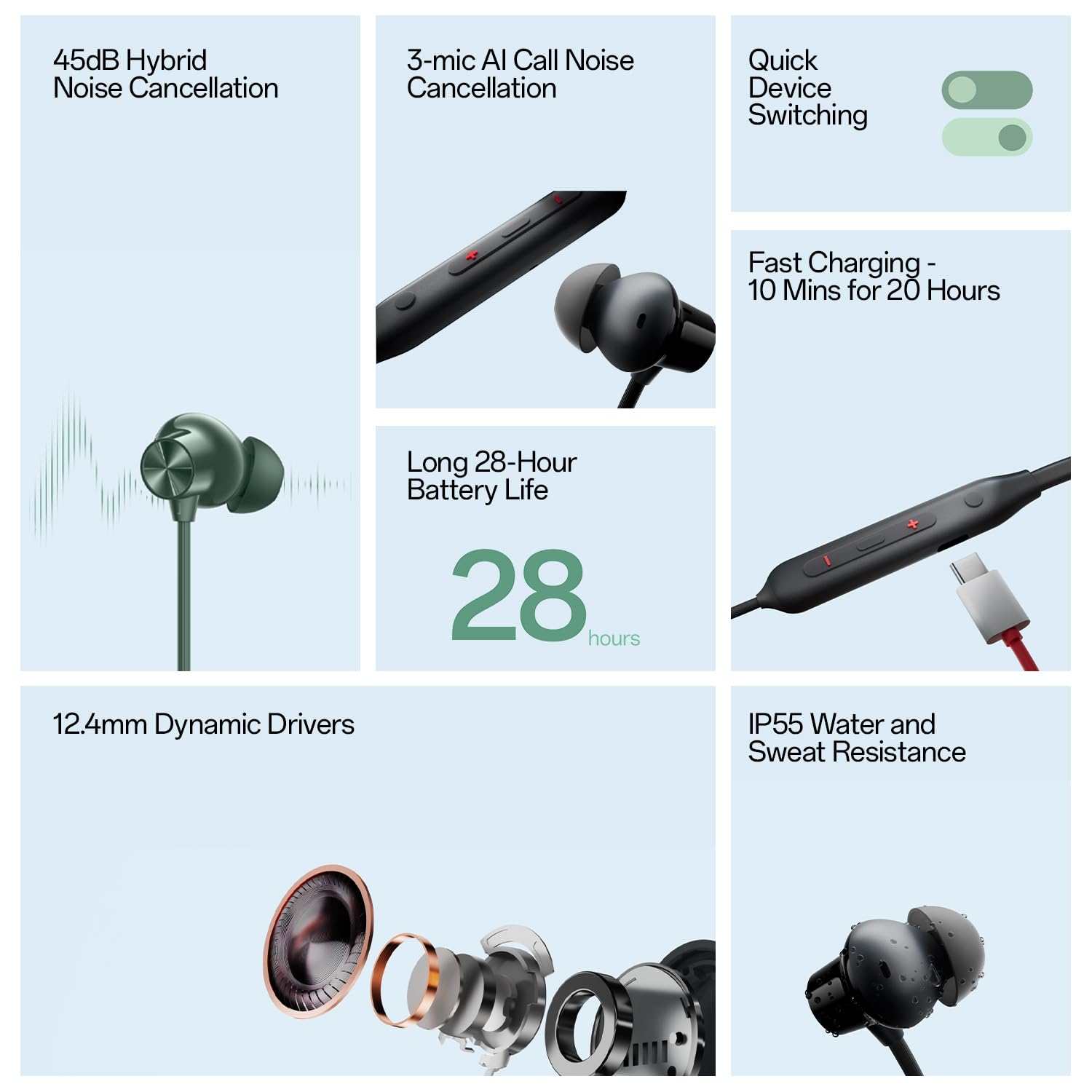 OnePlus Bullets Wireless Z2 ANC  Neckband with Active Noise Cancellation (IP55 Water Resistant, Upto 28 Hours Playback, Booming Black)
