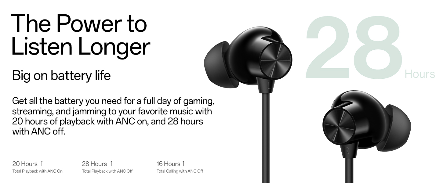 OnePlus Bullets Wireless Z2 ANC  Neckband with Active Noise Cancellation (IP55 Water Resistant, Upto 28 Hours Playback, Booming Black)