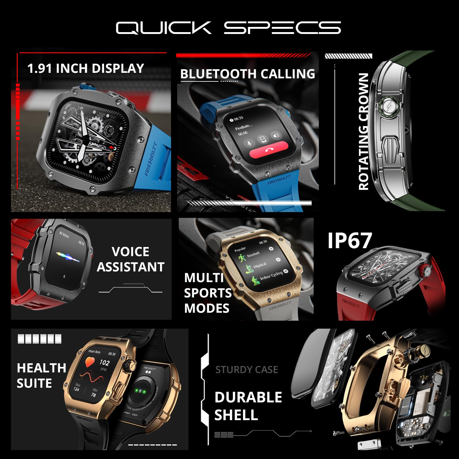 Fire-Boltt Ashphalt Smartwatch | 1.91" Display | BT Calling