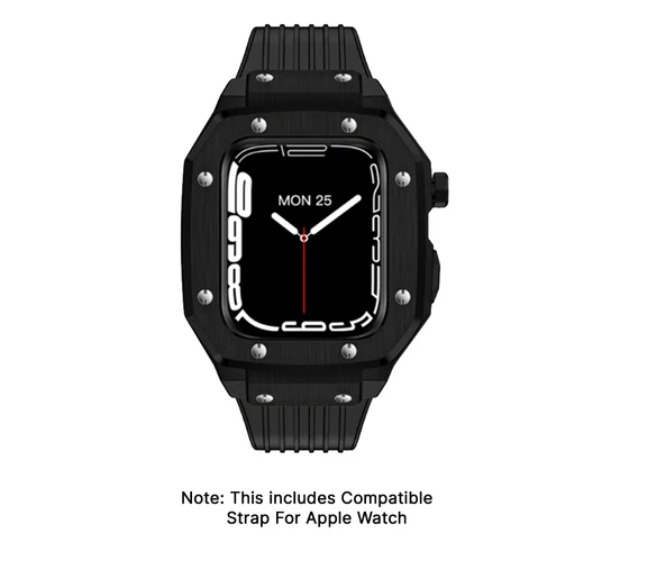 Armor Stainless Steel Apple Watch Strap with Case - Black 45 MM - Watch Strap Band | Buy online on ZillyBuy