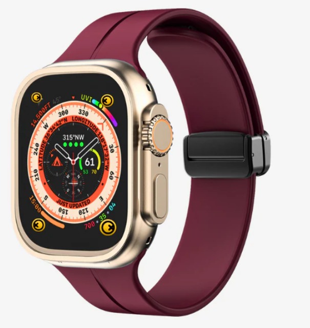 Delhi - Soft Steel Magnetic Buckle Apple Watch Strap - Wine Red 49 MM - Watch Strap Band | Buy online on ZillyBuy