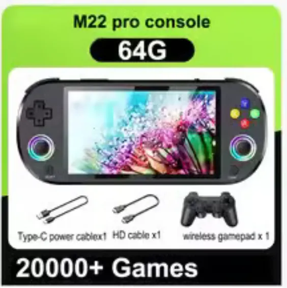 M22 Pro Handheld Retro Game Console 5.0'' IPS Screen Built In 20000+ Games Emulators With RGB LED Joystick Video Game 64GB (Multocolor)