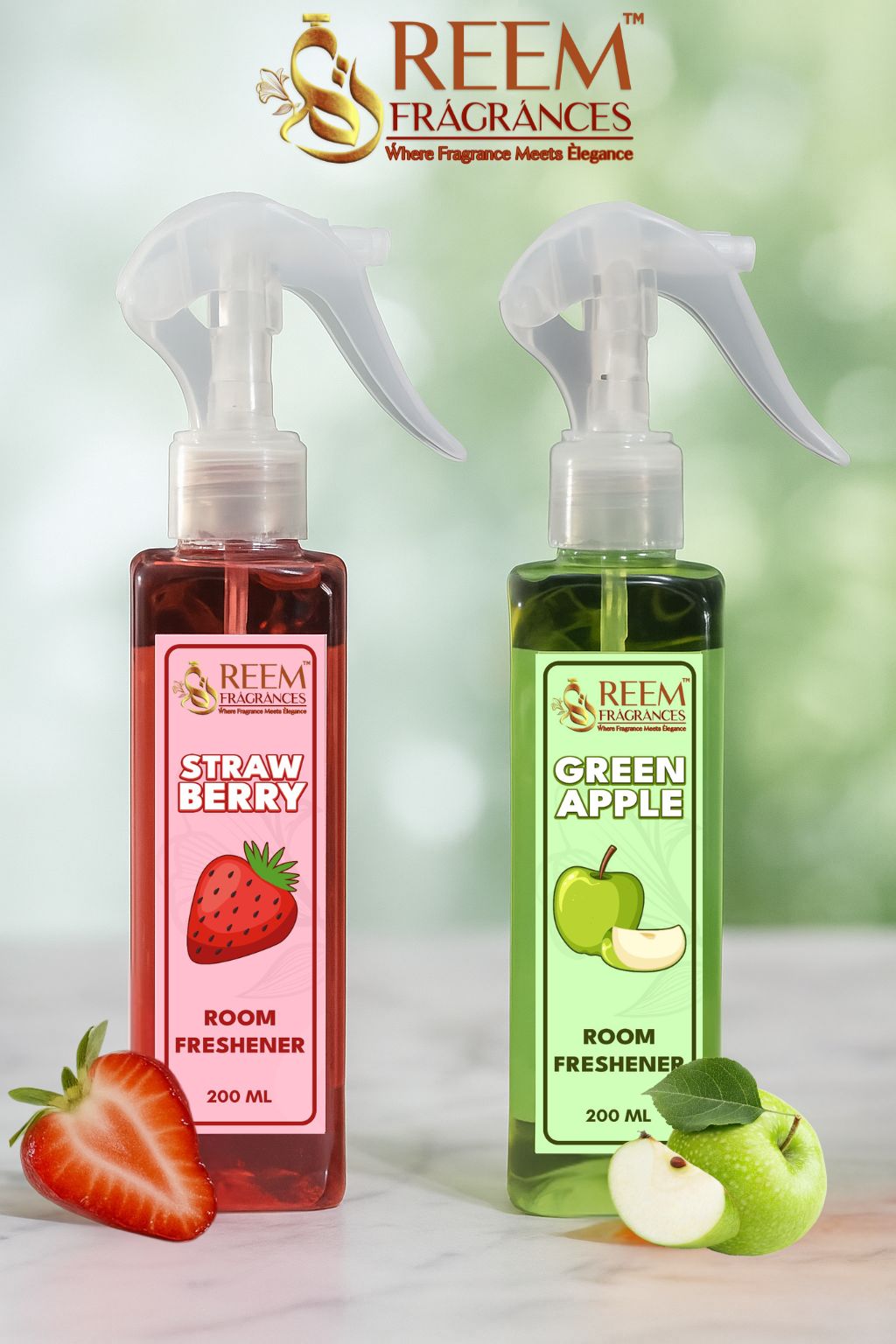 Reem Fragrances Room/Air Fresheners | 400 ml Combo (200 ml each) | Strawberry & Green Apple | Long Lasting & Gas Free - Fresheners and Repellents | Buy online on ZillyBuy